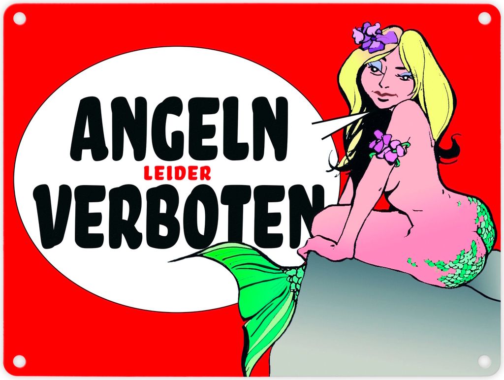 Angeln leider verboten Metallschild in 15x20 cm in rot