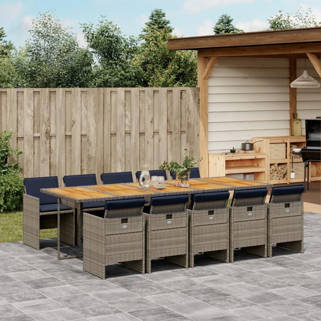Maison Exclusive - 11-teiliges Garten-Ess-Set mit Kissen, grau, Polyrattan