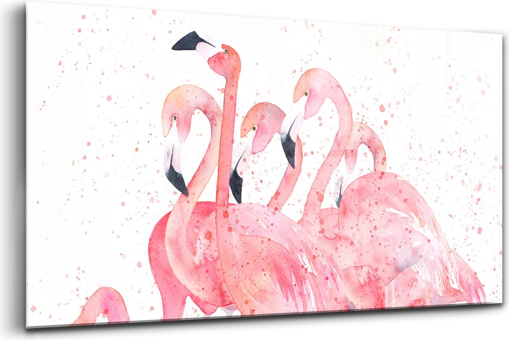 120x60 - Glasbilder - Bilder auf Wandbild - Foto auf Glas - Gruppe von Flamingos