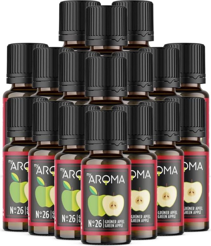 myAROMA Flavour Drops – Grüner Apfel 17x10ml, Zuckerfreie und Kalorienfreie Aromatropfen, Vegan & Natürlich