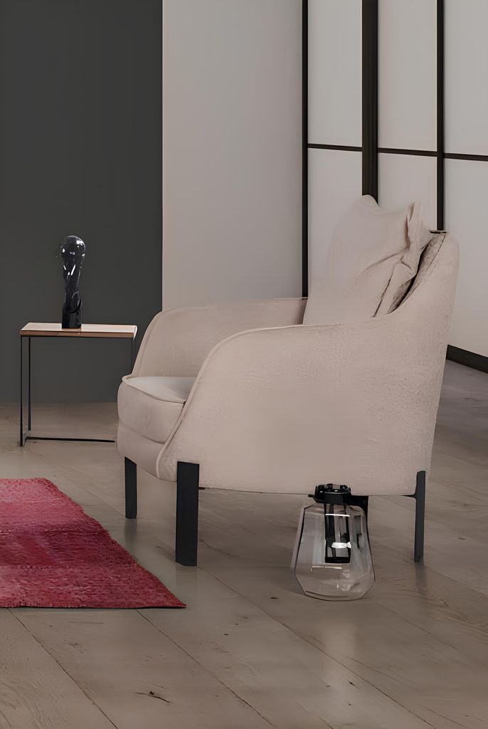 Sessel Wohnzimmer 1 Sitz Stoff Polyester Stil Modern Design Neu Farbe Beige