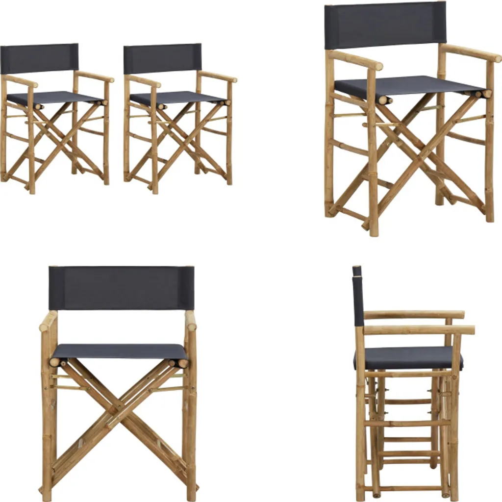 Sedie da Regista Pieghevoli vidaXL in Bambù | Set 2 Pezzi Grigio Scuro