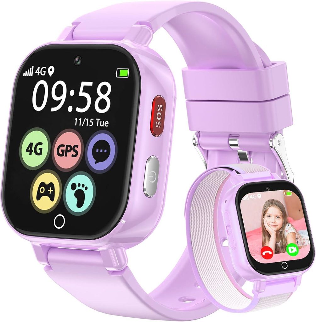 Alutoria Smartwatch für Kinder-Uhr mit GPS und Telefon 4G Videoanrufen Sprachchat Schrittzähler Kamera SOS Schulmodus Wecker–Uhr für Mädchen ...