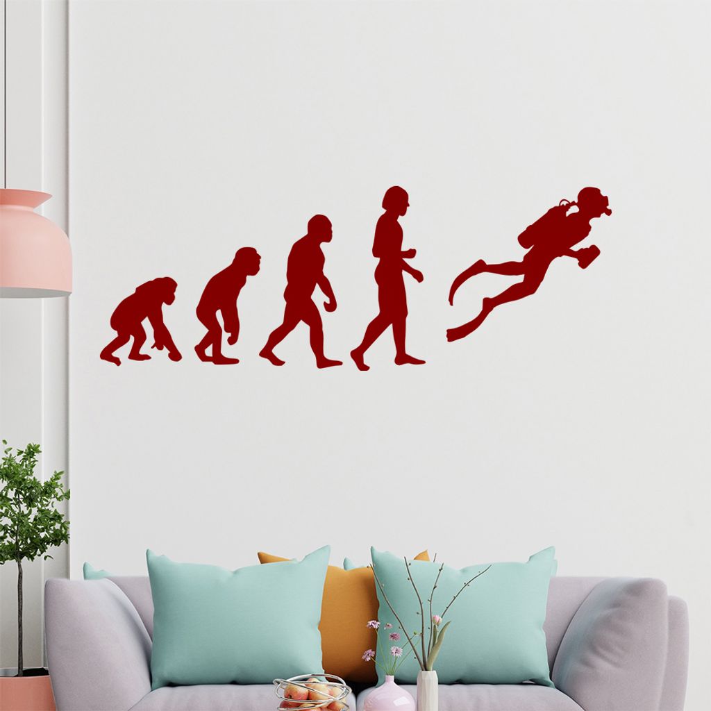 KIWISTAR Evolution Taucher unter Wasser Darwin Wandtattoo in 6 Größen - Wandaufkleber Wall Sticker - Dekoration, Küche, Wohnzimmer, Schlafzimmer...