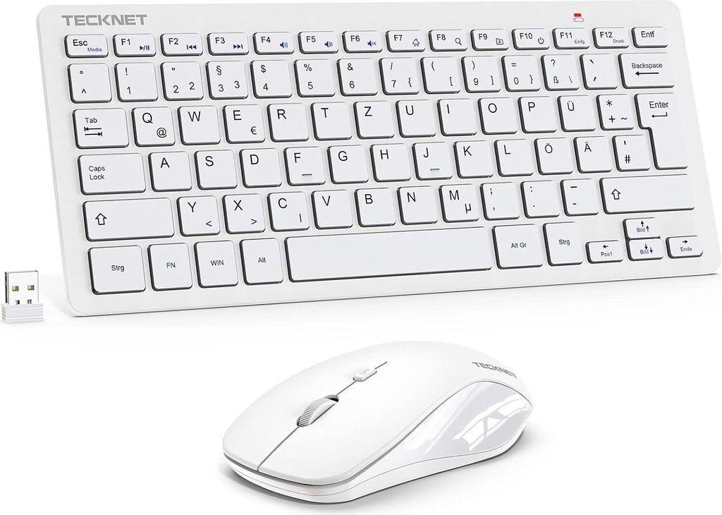 Tastatur Maus Set, Deutsch QWERTZ Layout, 2.4 GHz Funk Mini Tastatur Mouse, 15m Reichweite Wireless Verbindung, Wireless Leise Funktastatur mit Maus