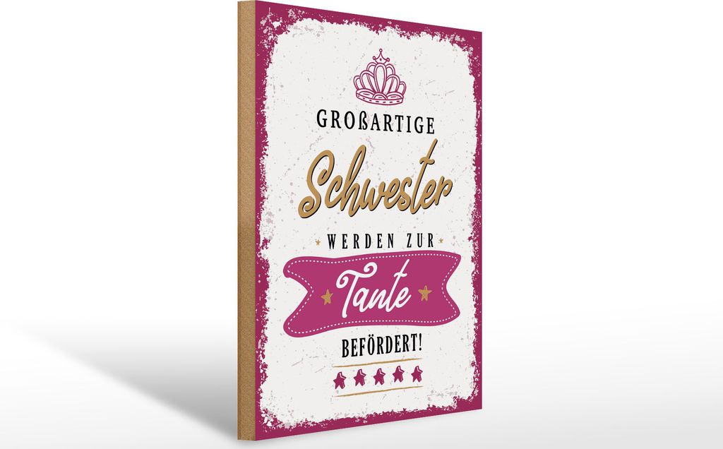 Holzschild Großartige Schwester werden Tante, 40x30 cm, Holzschilder Spruch