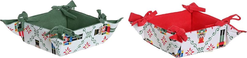 Dekorativer Korb Home ESPRIT Weiß Rot grün Beige Nussknacker Weihnachten 30 x 30 x 8 cm (2 Stück)