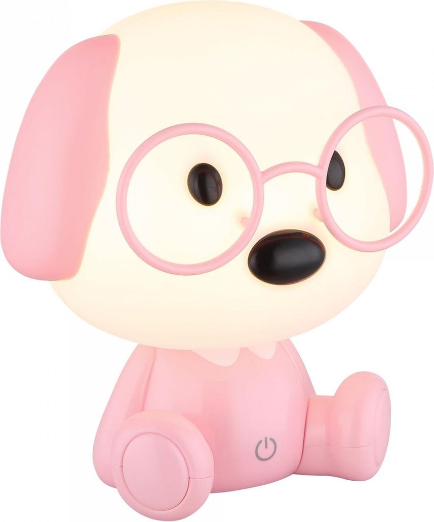GLOBO 21761P PUPPY Tischleuchte Kunststoff pink matt, Kunststoff weiß matt, Kabel PVC weiß, Touch Ein/Aus, Touchdimmer, exkl. Adapter, USB-A 2.0 ...