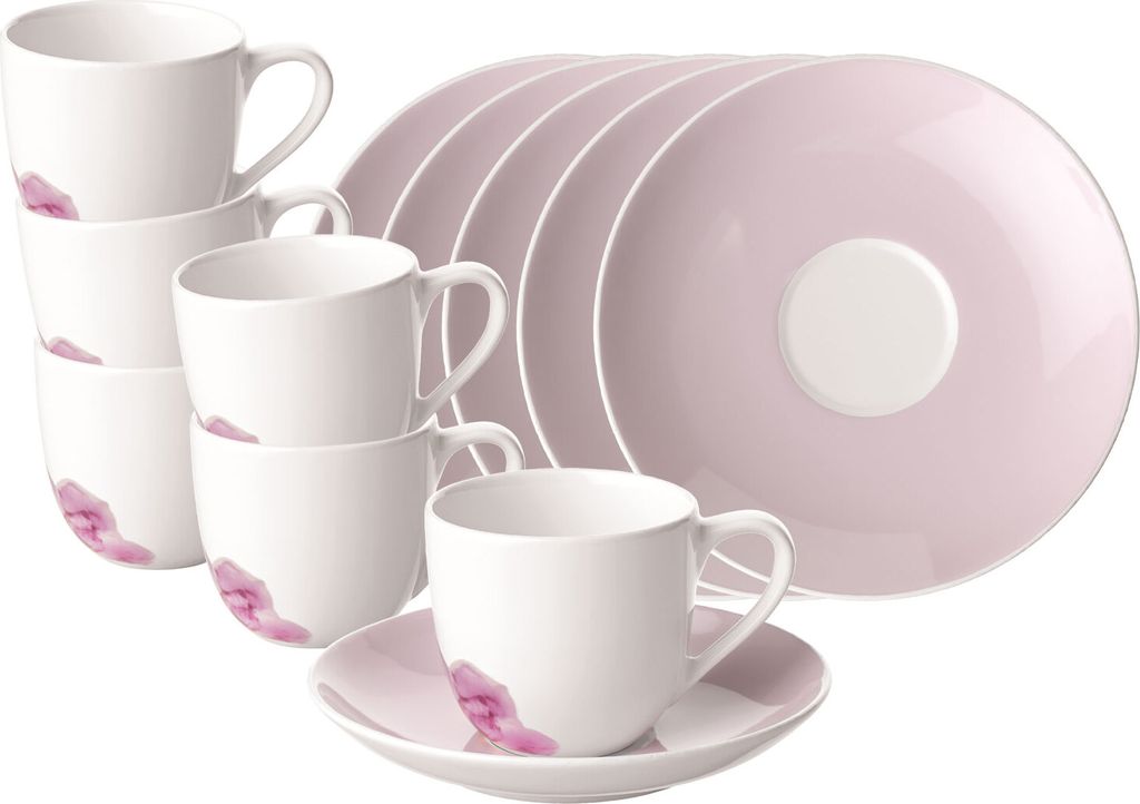 Villeroy & Boch Rose Garden Espressotasse mit Untertasse 70 ml Rosa 6er Set