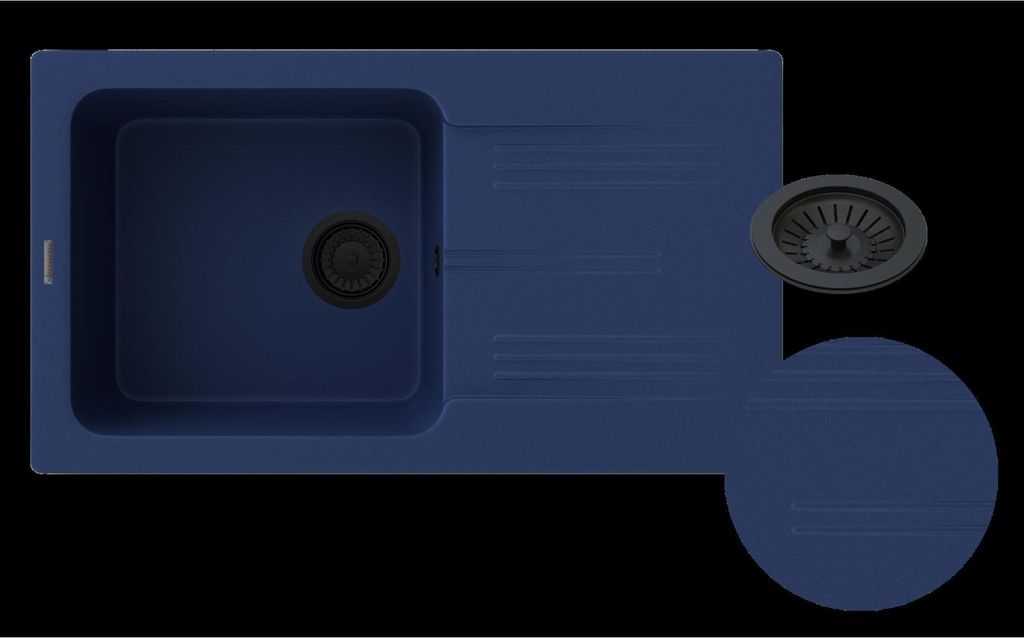 Granitan | GranitSpüle - Spülbecken -Kammer - 77,5x43,5 cm - Rechteckig - Blau - mit Siphon - mit Abtropfgestell - ADA