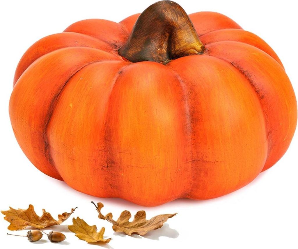 Kürbis orange aus Ton, 16 cm als Herbst & Halloween Deko
