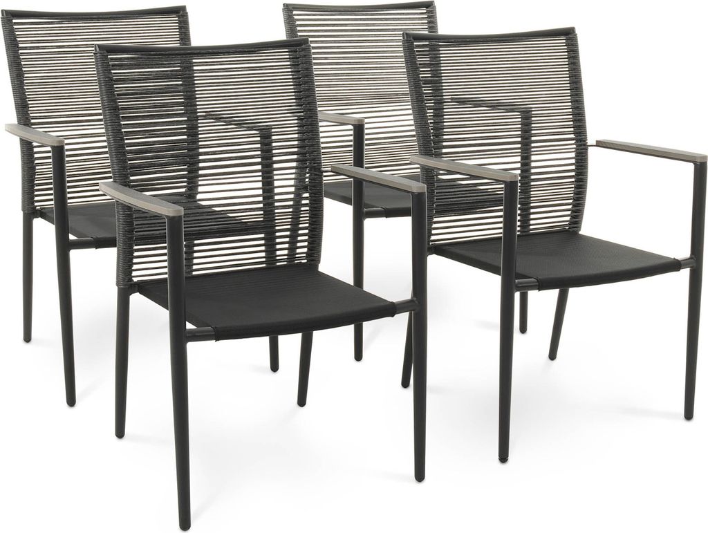 4er Set Gartenstühle Asti - grau, aus robusten Materialien wie Polyrattan, Aluminium und Textilene gefertigt, stapelbar & witterungsbeständig