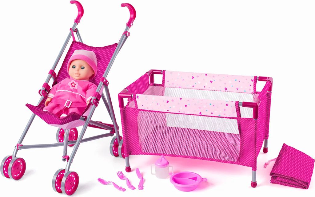 Puppenbett, Buggy, Puppe mit Zubehör. 91857 Produktbild 