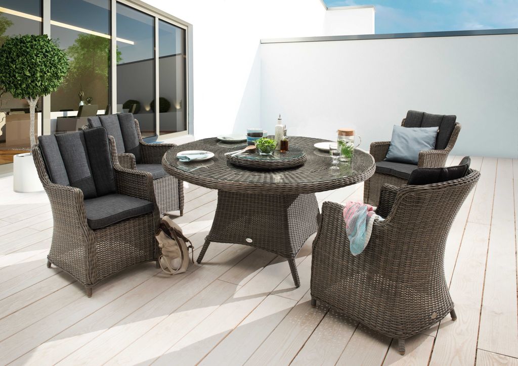 Destiny Sitzgruppe LUNA mit Esstisch Ø150cm (4 Personen) vintage grau