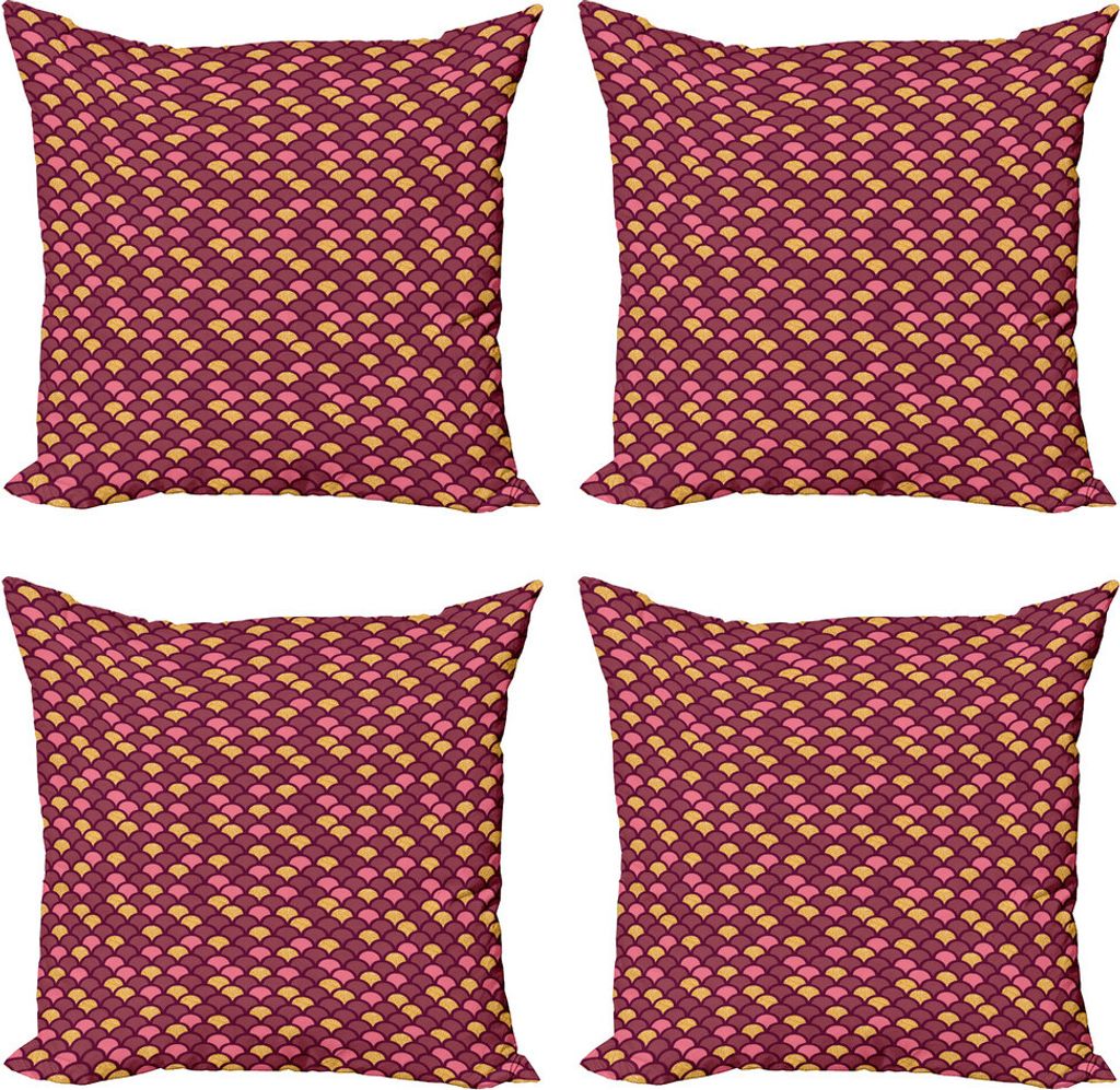 ABAKUHAUS Fischschuppen Kissenbezug Set (4 Stück), Moderne Arc Shapes, Moderner Doppelseitiger Digitaldruck, 40 cm x 40 cm, Maroon Rosa und Gelb