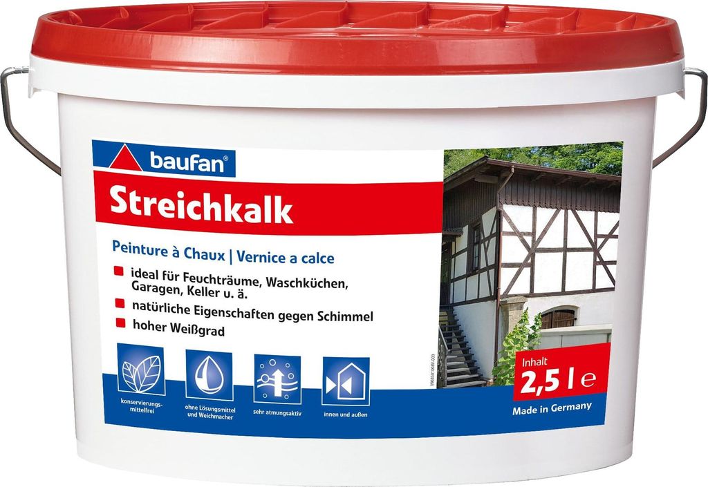 Baufan Kalkfarbe Streichkalk Mineralfarbe weiß 2,5 L Produktbild 