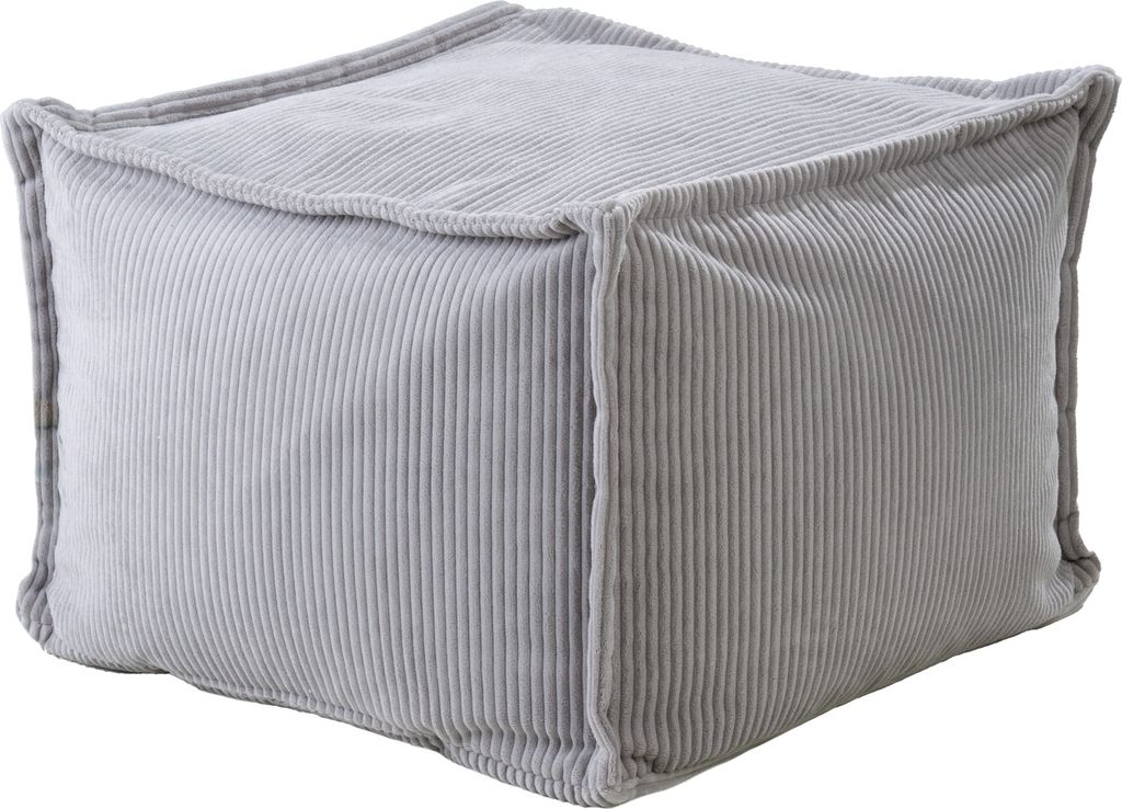 Würfelhocker - 65 x 65 cm - Hellgrau - Cordbezug - EPS-Styropor-Kügelchen