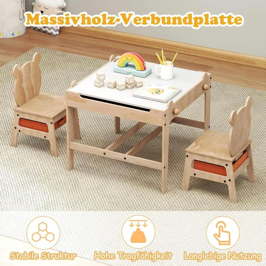 Table Enfant 4 en 1 avec Chaises Panda - Structure Stable et Sécurisée