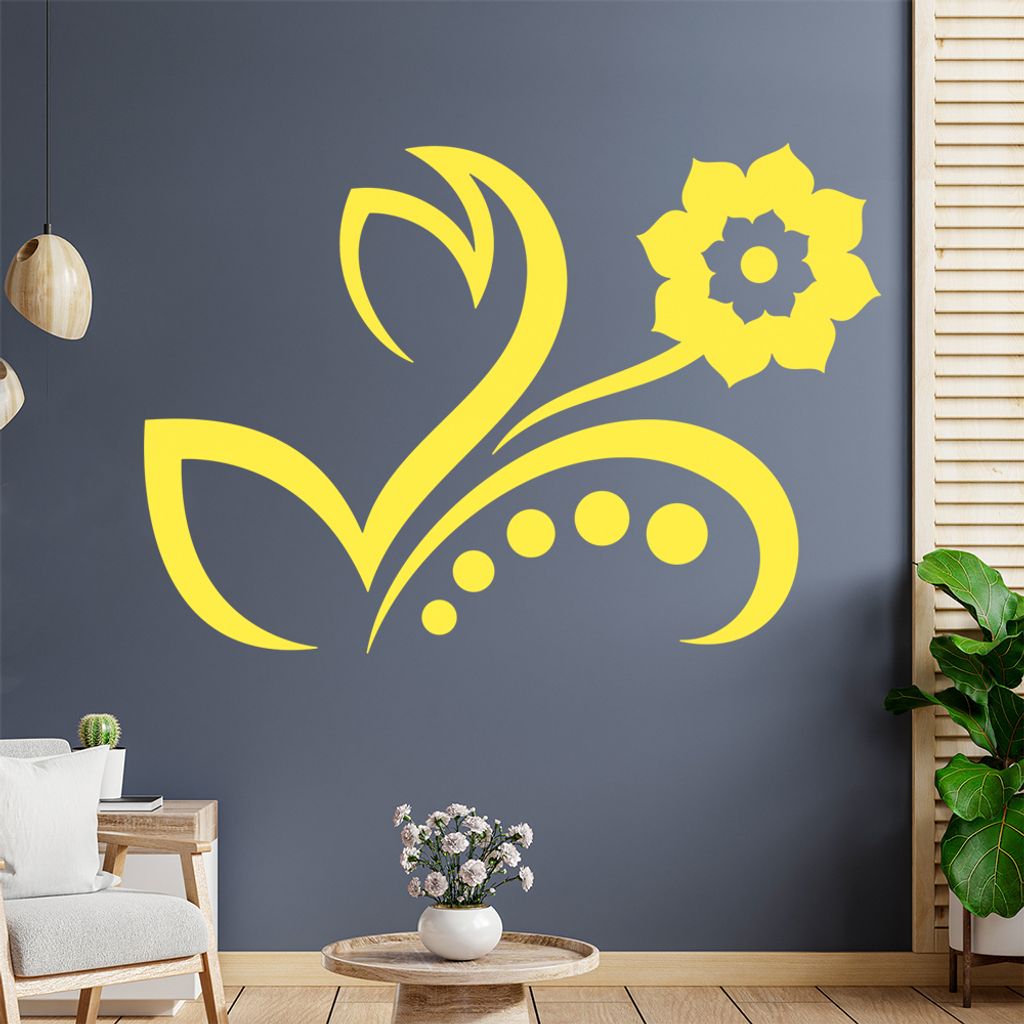 Blume - Linien Punkte Wandtattoo in 6 Größen - Wandaufkleber Wall Sticker - Dekoration, Küche, Wohnzimmer, Schlafzimmer, Badezimmer