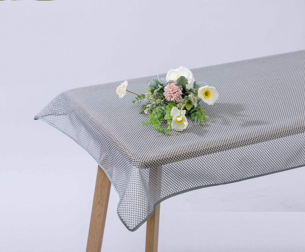 Gartentischdecke Karo Schaum PVC Weichschaum 140 cm rund - hellgrau