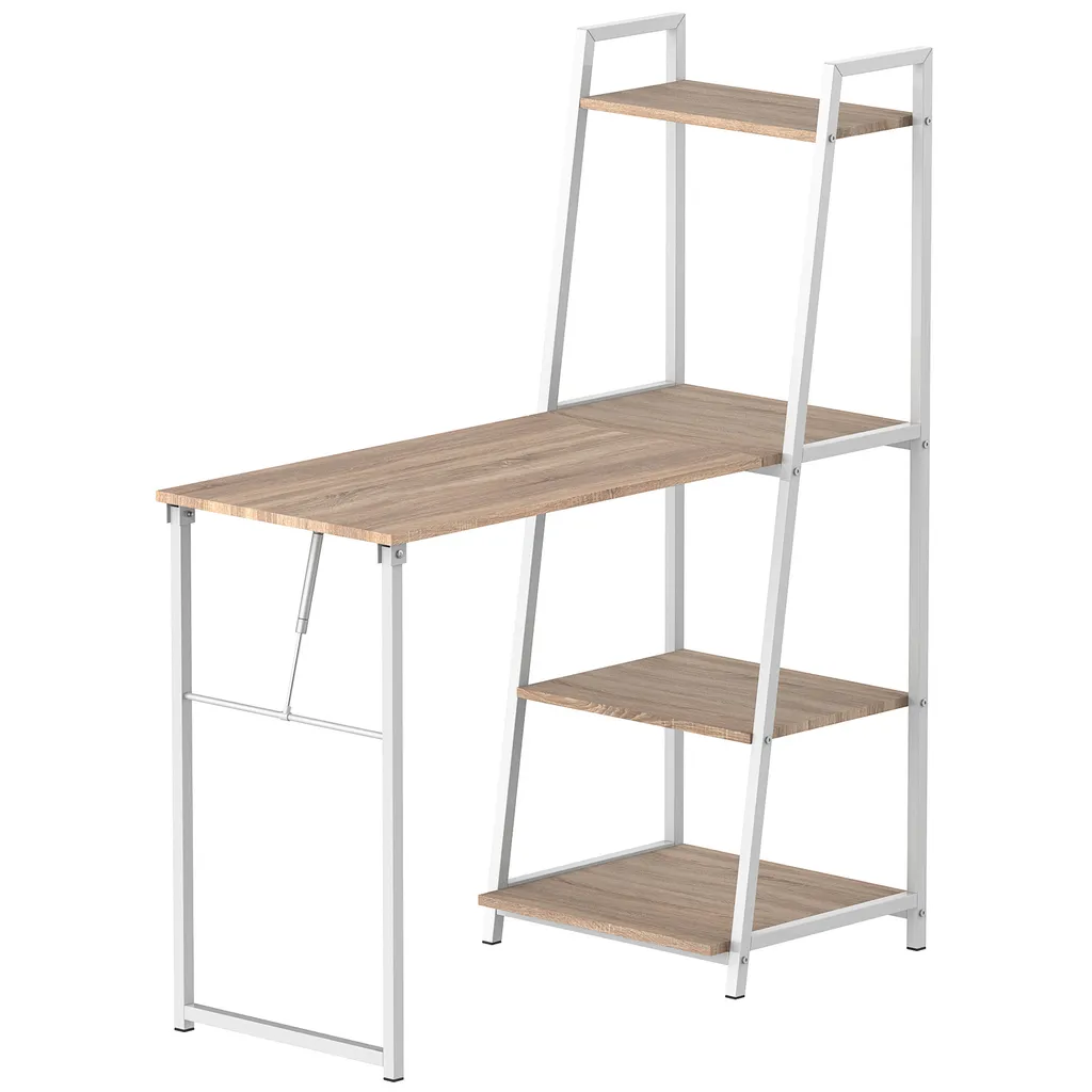 Bureau Bibliothèque Modulable avec 4 Étagères de Rangement Chêne et Métal