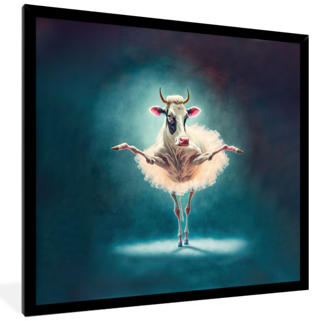 MuchoWow Gerahmtes Poster Kuh - Rock - Ballett - Tiere - Porträt 40x40 cm - Poster mit Schwarzem Bilderrahmen Wandposter Rahmen Foto Bilder - Mi...