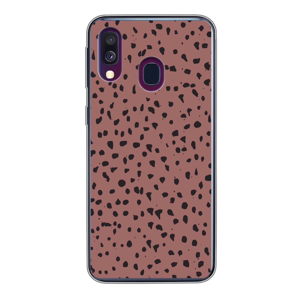 MuchoWow Handyhülle Schutzhülle Hülle für Samsung Galaxy A40 Polka dots - Muster - Schwarz Silikon Softcase Handy Hülle - Handy-Tasche
