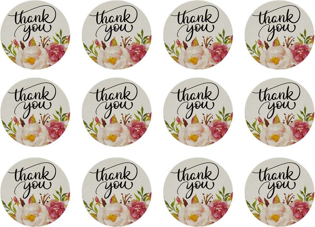 Oblique Unique 12 Thank you! Danke Sticker mit Blumen Aufkleber Hochzeit Konfirmation Gastgeschenk