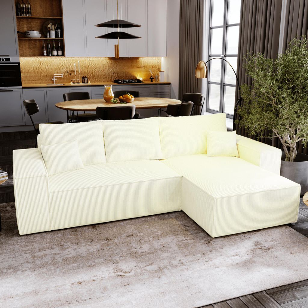 Ecksofa mit Schlaffunktion Majorka L - Sofa 280 cm mit Bettkasten, Ecksofa L-Form, Schlafsofa Couchgarnitur - Cremig & Poso 38