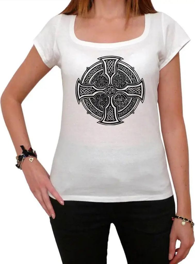 Damen Grafik T-Shirt Keltisches Kreuz 6 – Celtic Cross 6 – Öko-Verantwortlich Vintage Jahrgang Kurzarm Lustige Druck Geburtstag Geschenk Frau