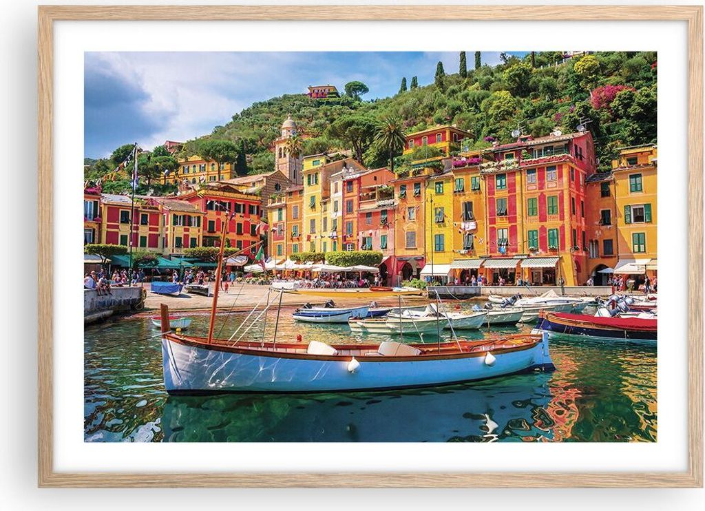 Gerahmtes Poster - Rahmen in heller Eiche - Weihnachtsmann Margherita Ligure - 70x50 cm - Wand Bild - Wanddeko - Wandbilder - Wandposter - Bilderra...