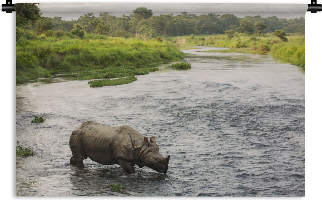 MuchoWow Wandteppich Wandbehang Nashorn im Wasser 60x40 cm Tapisserie Dekoration Wandtuch - Wanddekorationen