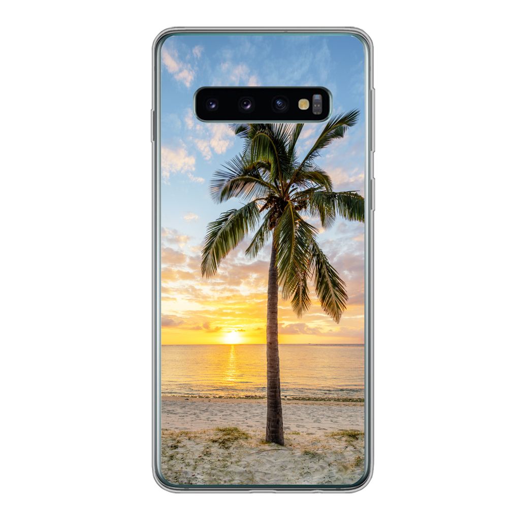 MuchoWow Handyhülle Schutzhülle Hülle für Samsung Galaxy S10 Strand - Palme - Sonnenuntergang Silikon Softcase Handy Hülle - Handytasche