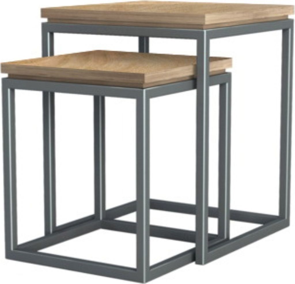 NEPTUN Tisch 2er-Set aus massivem Mangoholz und Eisen, 40x40x50 cm