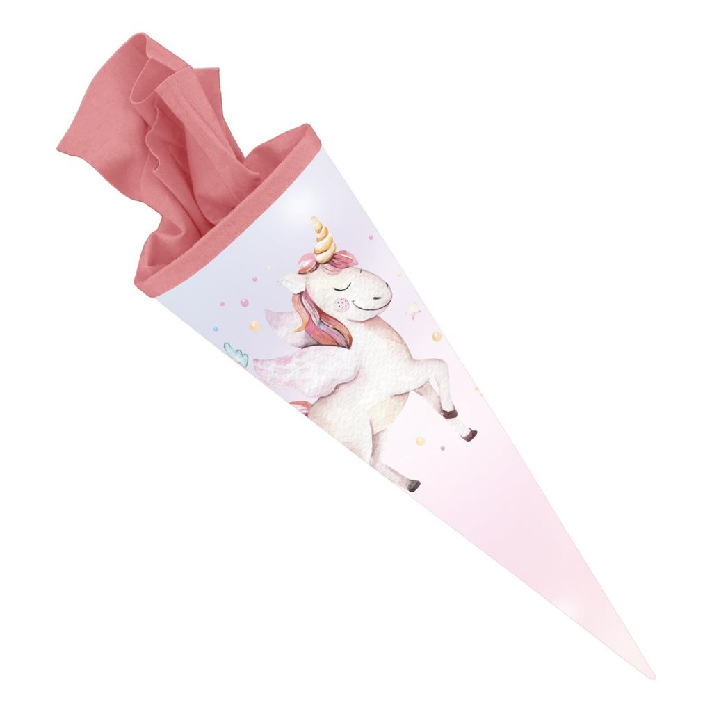 itenga Schultüte Zuckertüte 70cm rund Einhorn Filzverschluss rosa