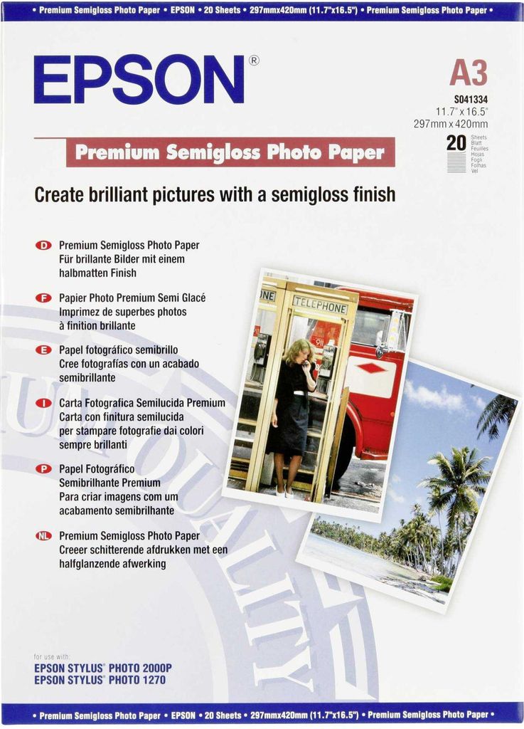 Epson Premium C13S041334 fotopapier - DIN A3 - 296,93 mm x Productafbeelding 