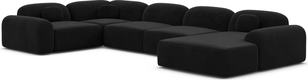 Samtstoff U-Form XL Wohnlandschaft Nuvia Schwarz Rechts