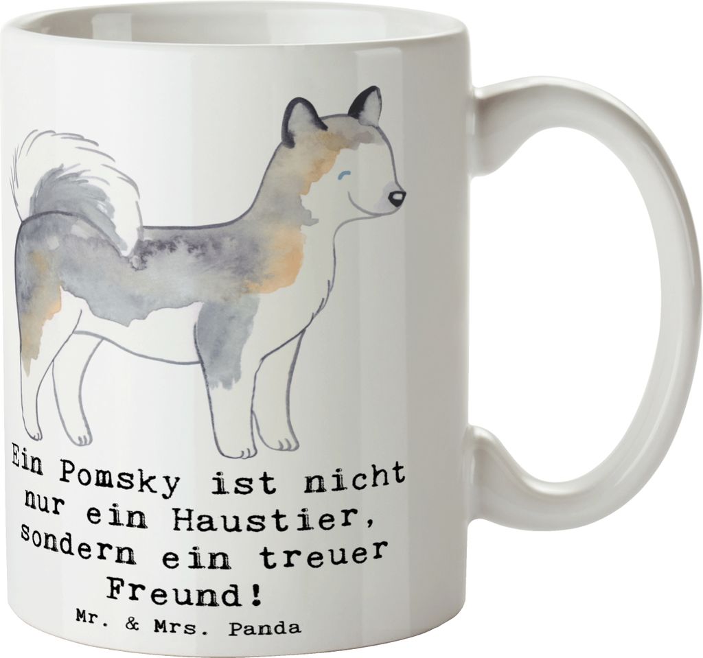 Mr. & Mrs. Panda Kaffeepott Pomsky Freund - Weiß - Geschenk, Haustier, Hunderassen Charakter, Keramiktasse, Kaffeebecher, Teetasse, intelligenter ...