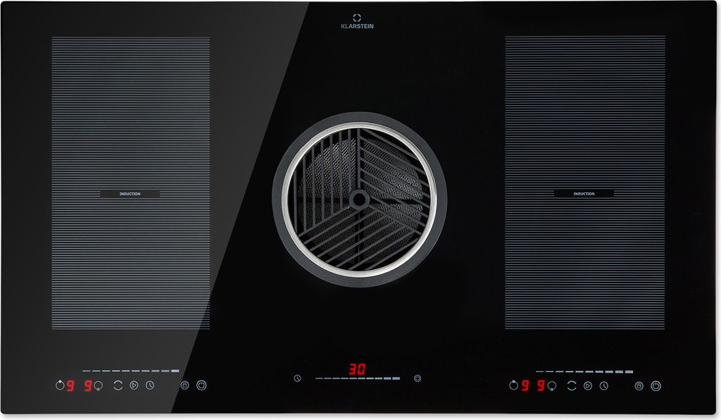 Klarstein 2-in-1 Kochfeld mit Dunstabzug Integriert, Induktionskochfeld mit Dunstabzug für Kochinsel, 4er Kochfeld mit Integriertem Dunstabzug, 65...