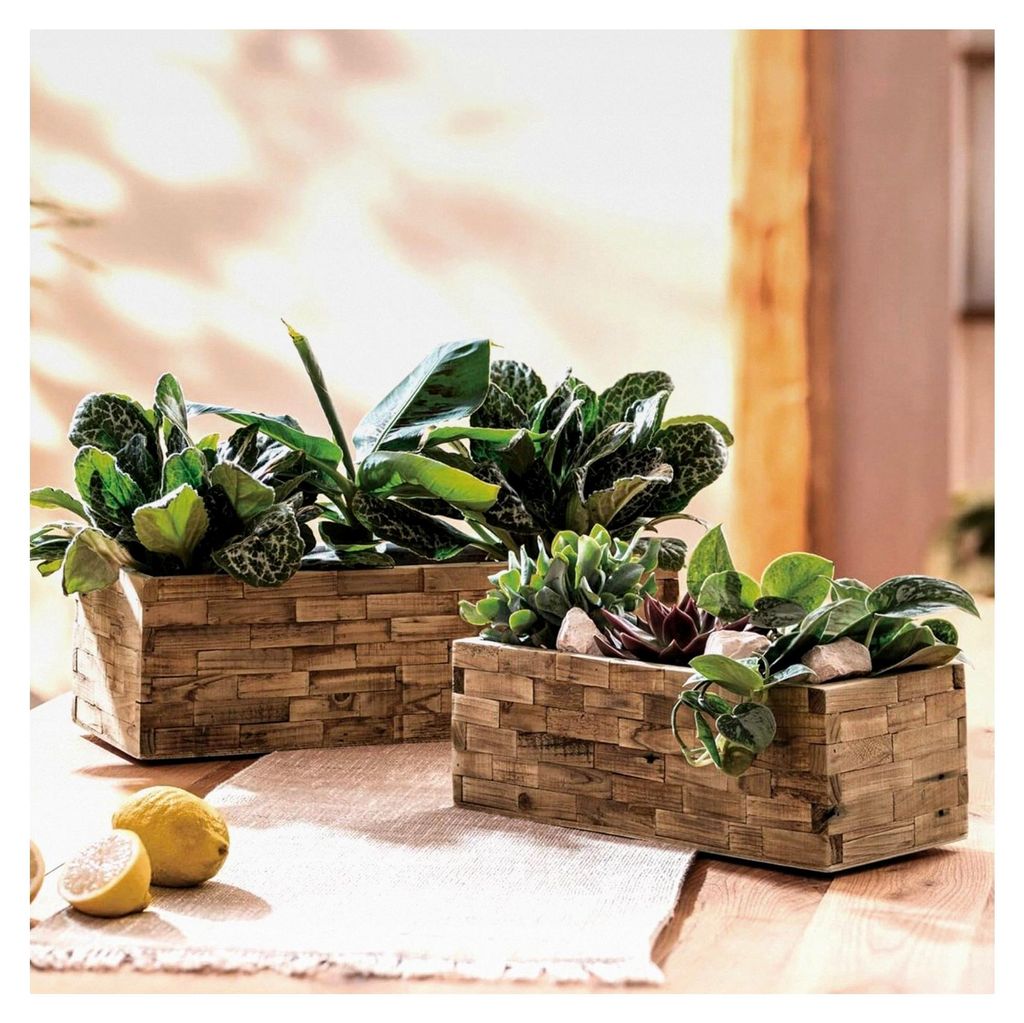 2er Set Pflanzkästen Puro aus recyceltem Holz, Blumenkästen für Zimmerpflanzen