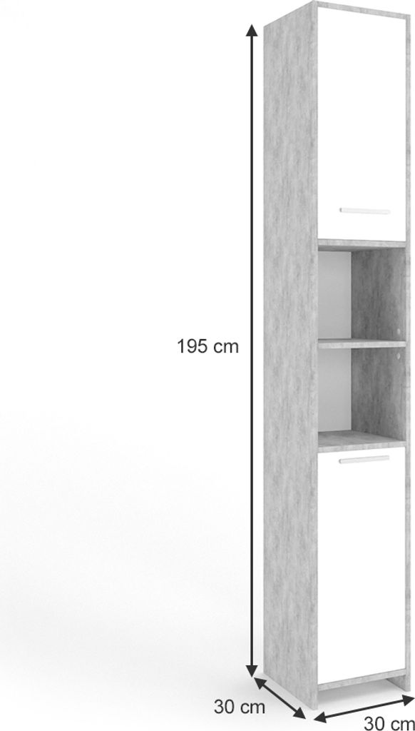 Vicco Szafka łazienkowa Kiko, 30 x 190 cm, Beton/Biały Zdjęcie produktu 3