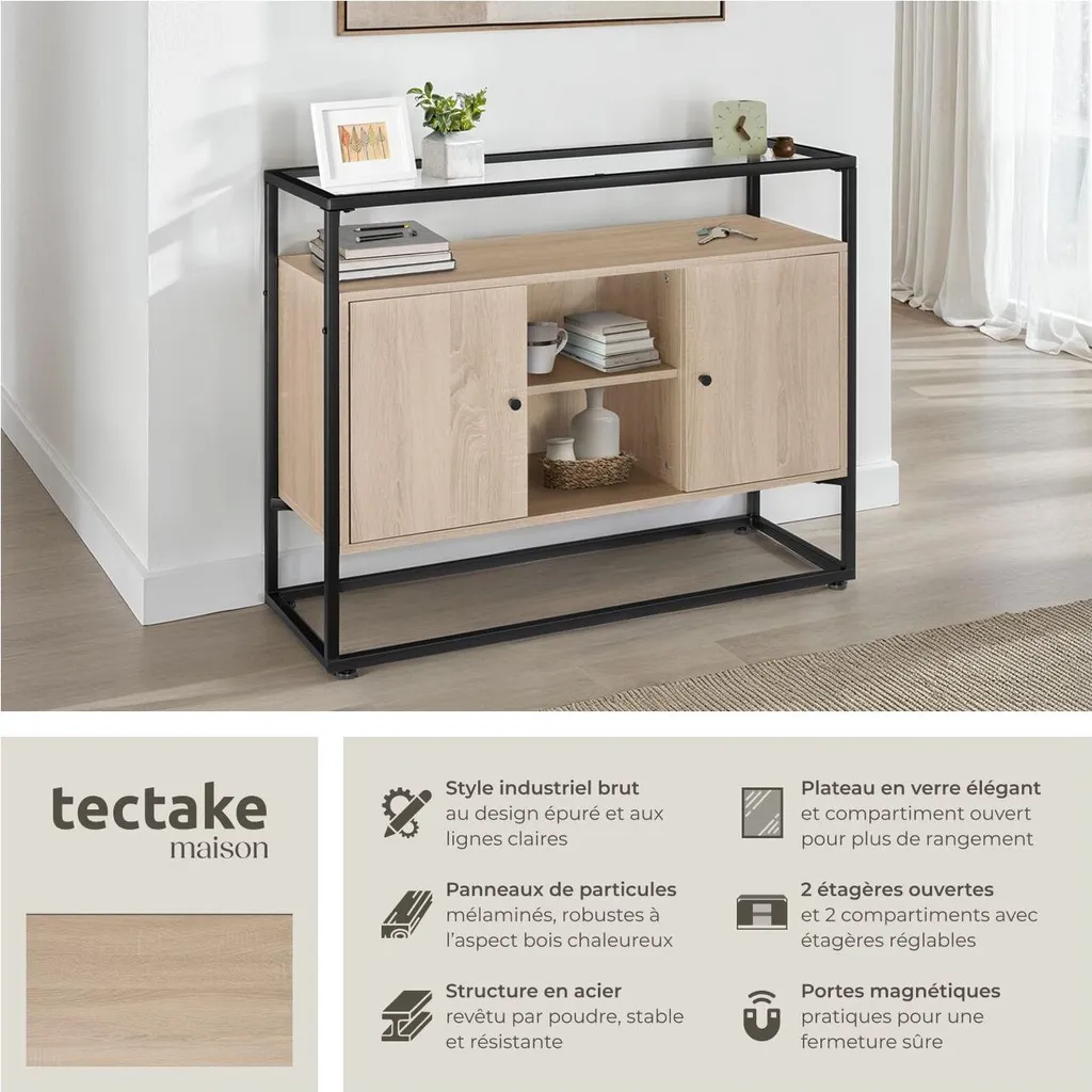 Buffet Oldham 100x38x80,5 cm en Chêne Sonoma - Style Industriel Chic