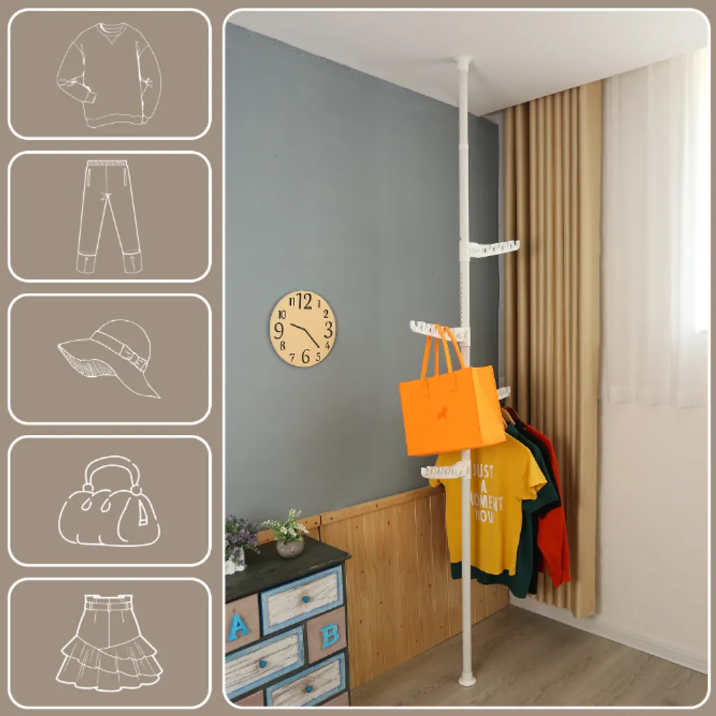 Dressing vertical sans perçage pour chambre et studio réglable en blanc