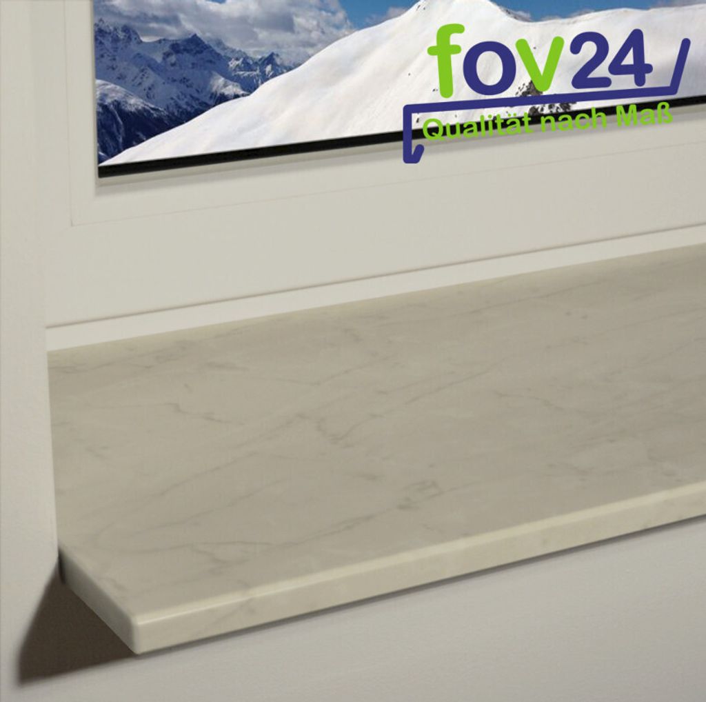 Werzalit Fensterbank Compact S18 Marmor Bianco, glatt - seidenmatt, Tiefe: 250 mm x Länge: 2200 mm ohne Seitenabschluss