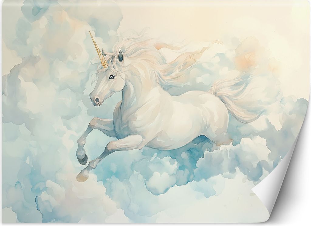 Vlies fototapete für kinder Einhorn in blauen Wolken 200x140 cm Feeby Blau inkl. Kleber einfache Montage