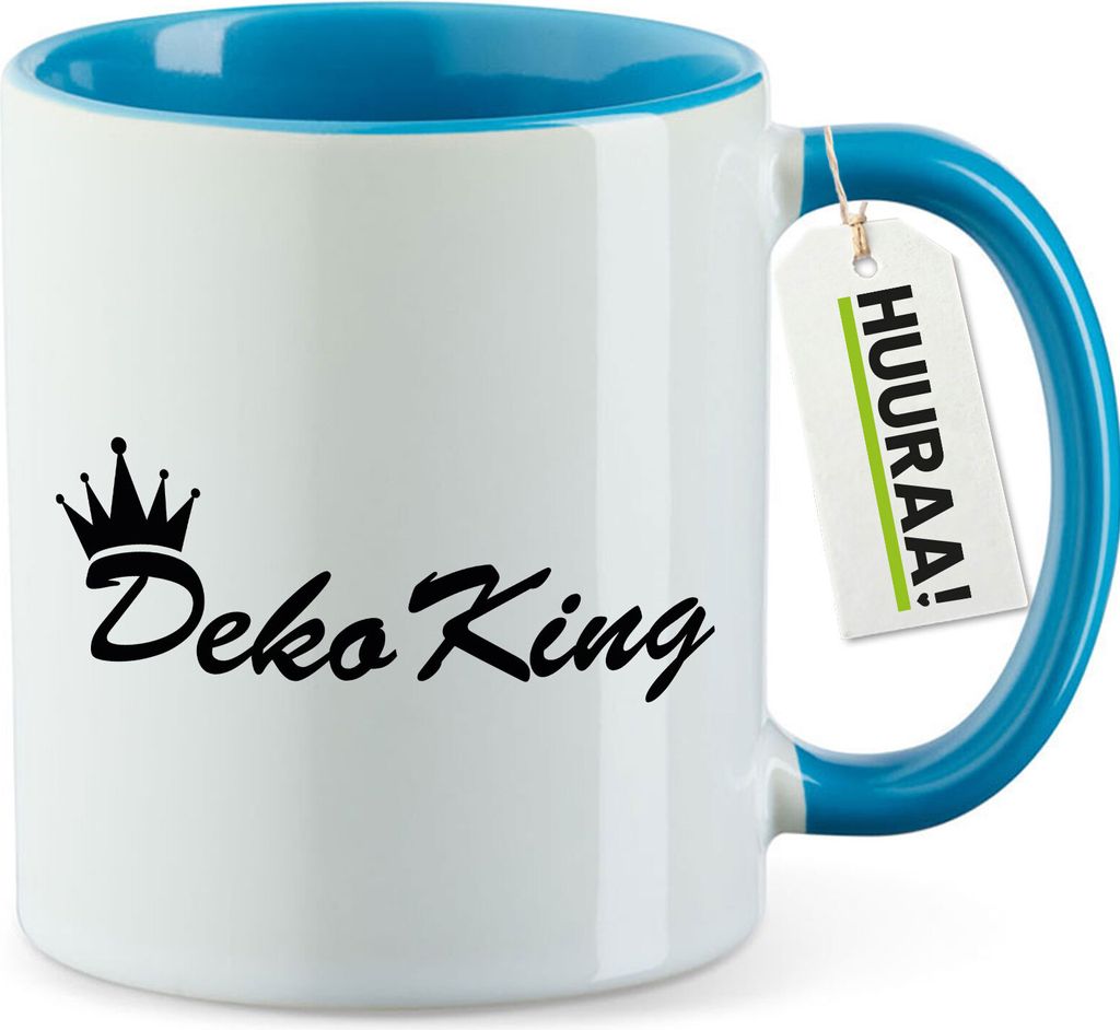 Huuraa Kaffeetasse Deko King Krone 330ml Blau Keramik Kaffeebecher Geschenkidee