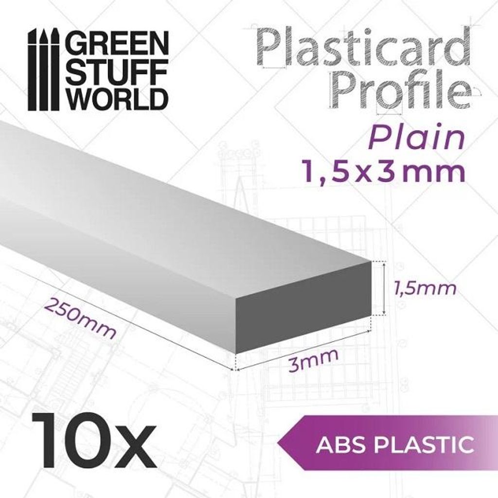 Green Stuff World GSW9121 - ABS Plasticard - Profile PLAIN 3 mm - Neu