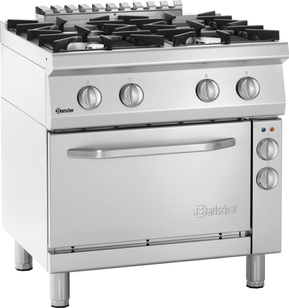 Bartscher Gasherd 70040 EB11 Serie 700, 4 Kochstellen, Elektro-Umluft-Backofen, 800x700mm