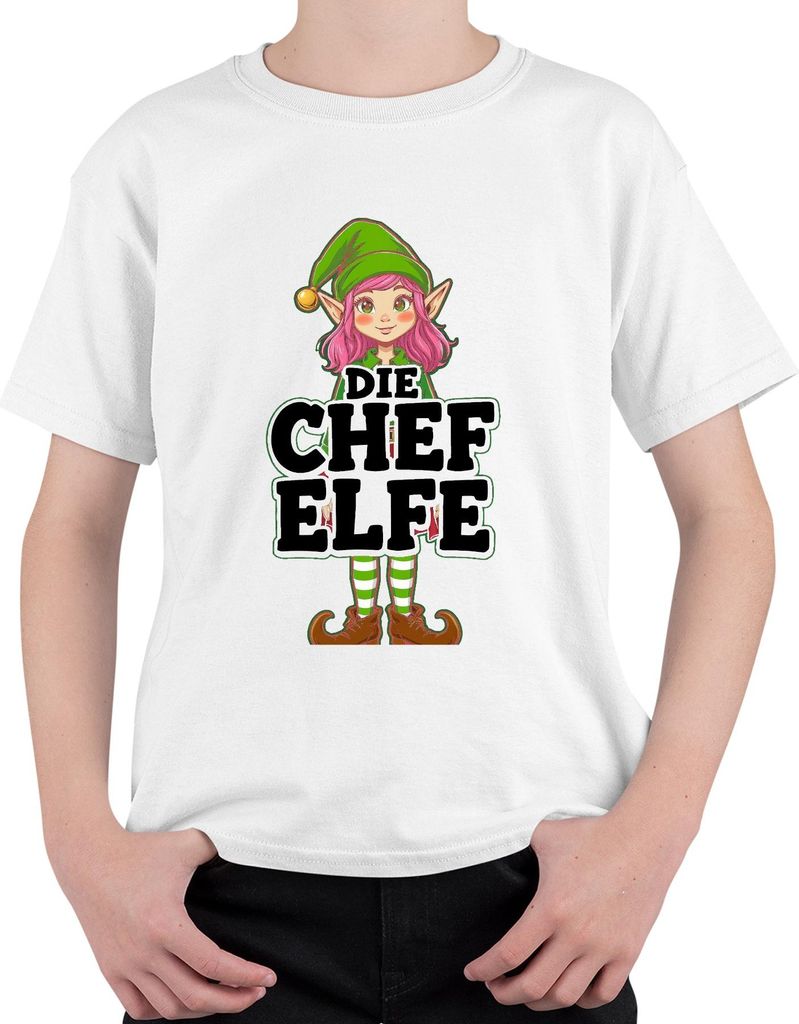 Die Chef Elfe Weihnachtselfe Weihnachten Santa Klaus Weihnachtshelfer Uni Kinder T-Shirt, Weiß, 140