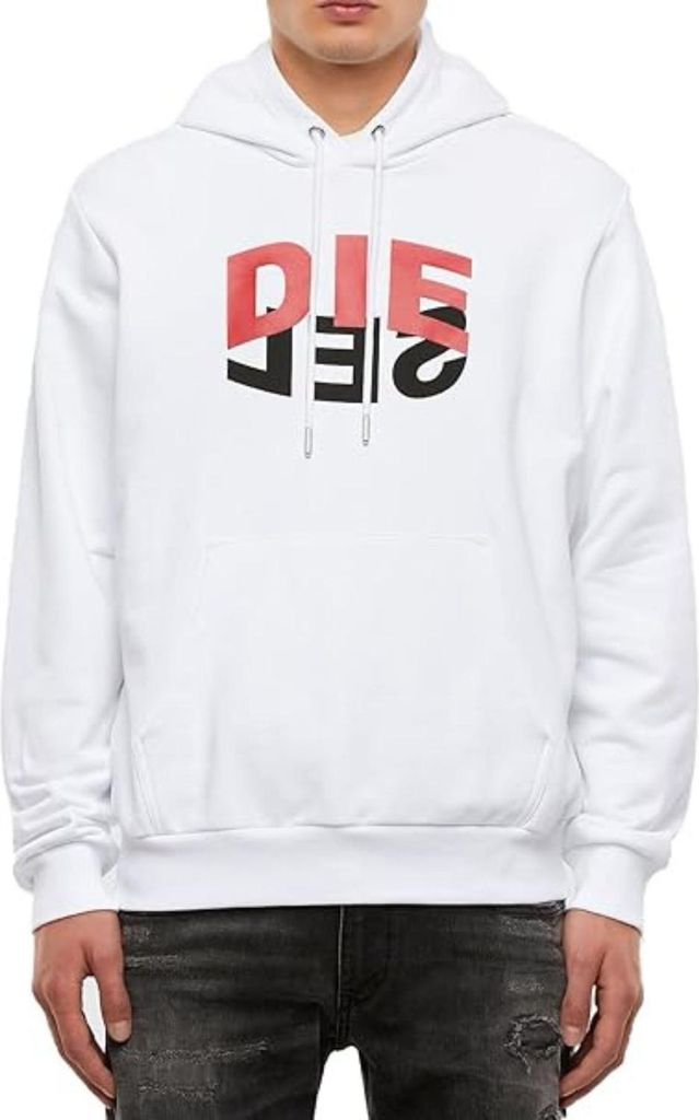 Diesel Herren S-Girk Kapuzensweatshirt weiß mit Druck S